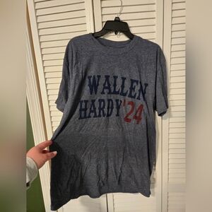 Gray Graphic T-Shirt with Blue and Red Print